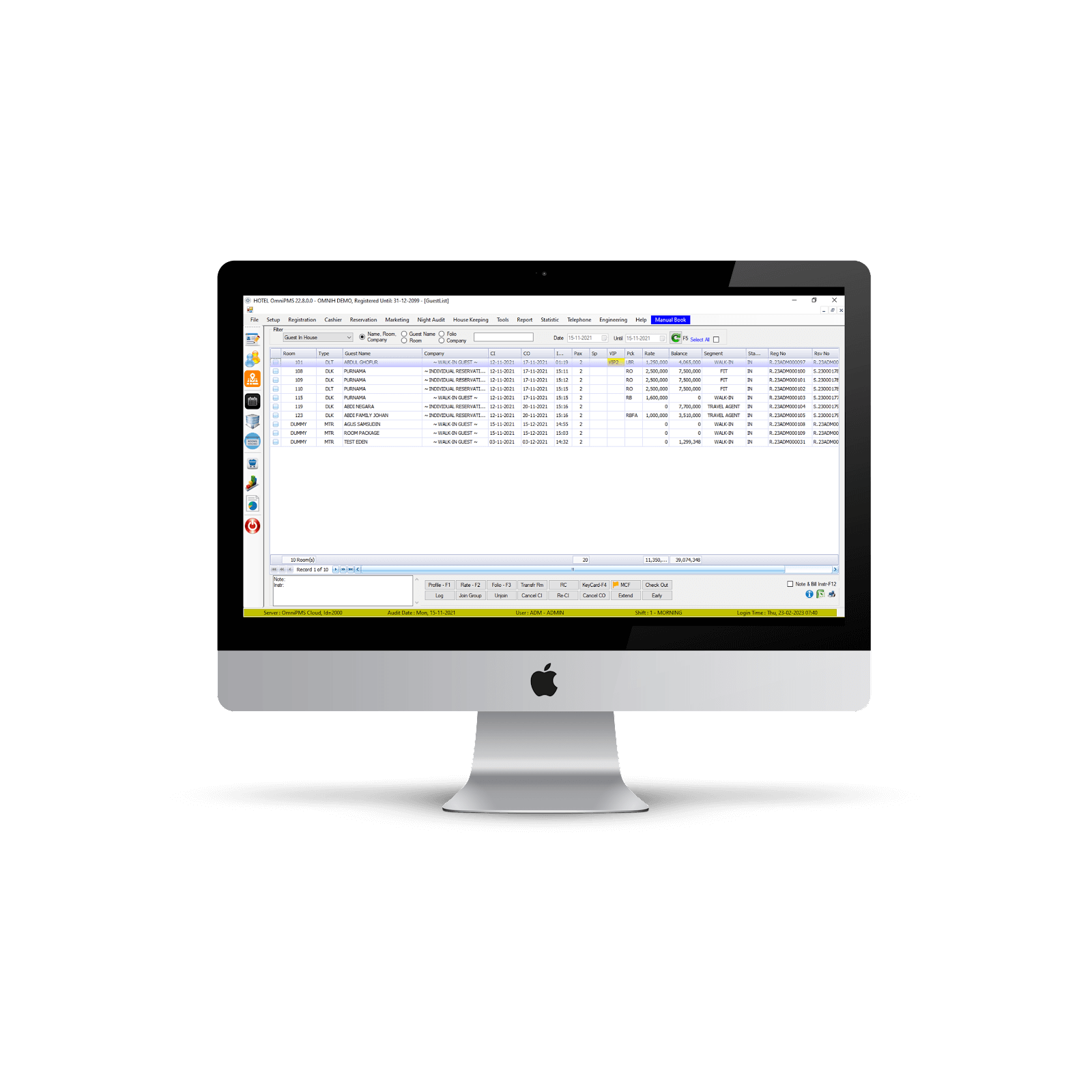 a computer screen and a phone screen showing Omni Hotelier’s front office interface.
